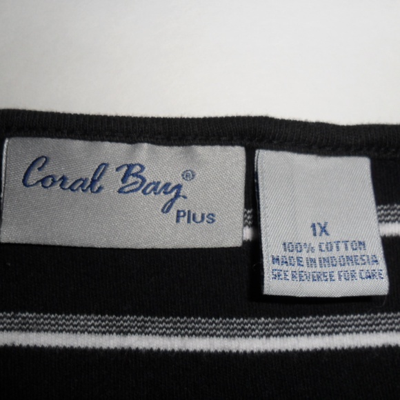 Coral Bay Black and White Striped Shirt Plus Sz 1X - Picture 4 of 4